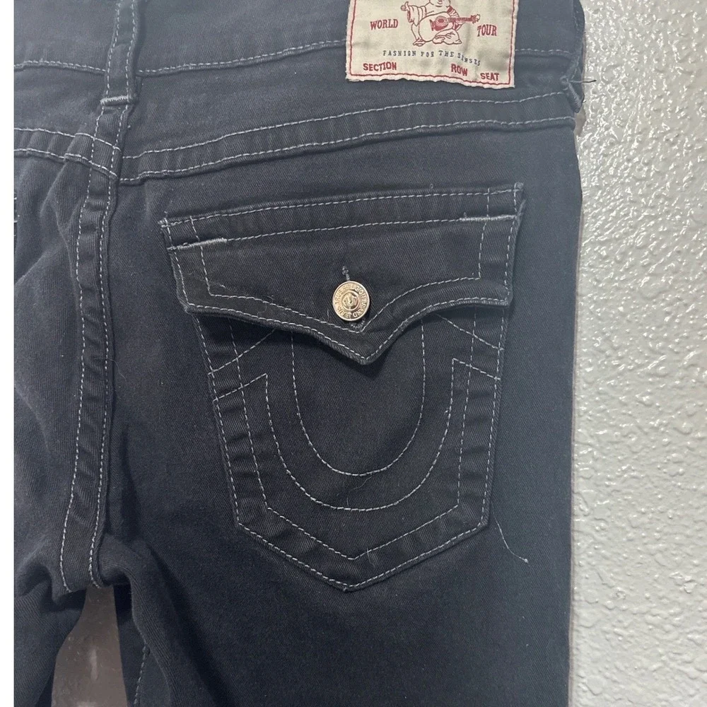 True Religion Ricky Relaxed Straight Black Contrast Stitch Jeans Mens 36